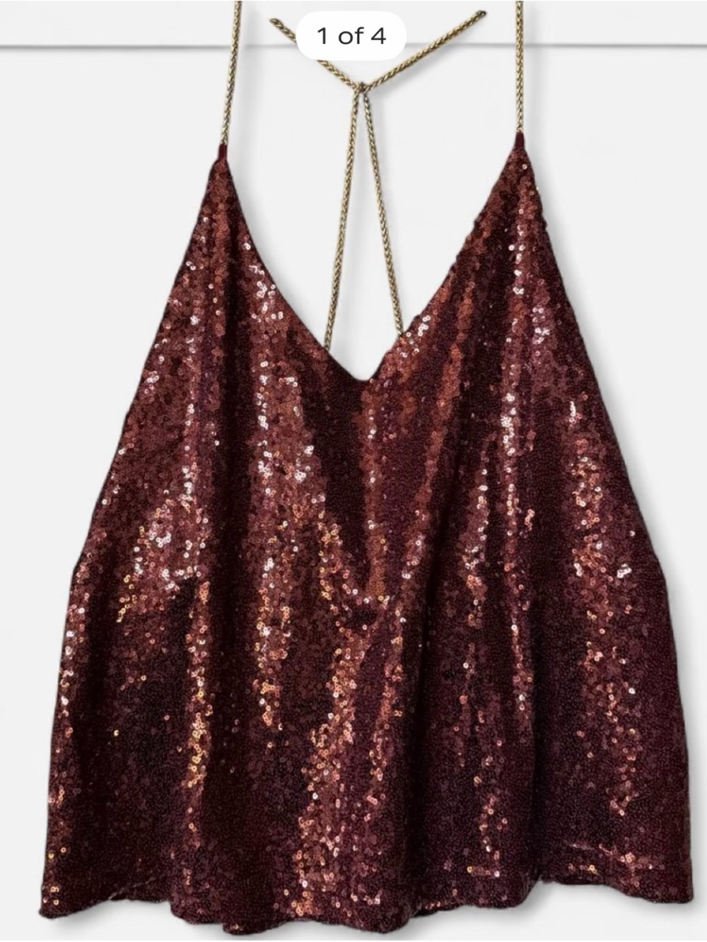 Rue21 Burgundy Sequin Halter Cami with Gold Straps